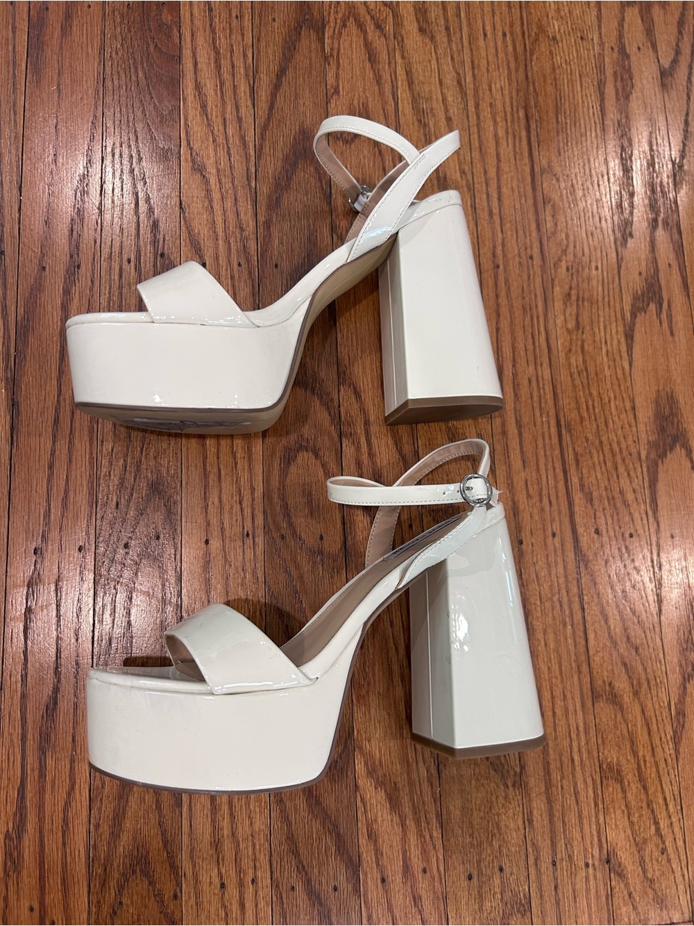 Women's White Patent Platform Block Heel Sandals